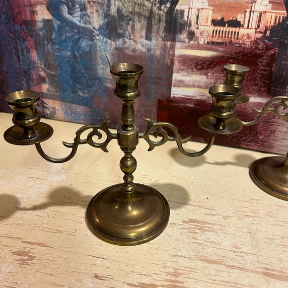 Vintage Solid Brass Brass 3 Arm Candelabra set - Picture 3 of 12
